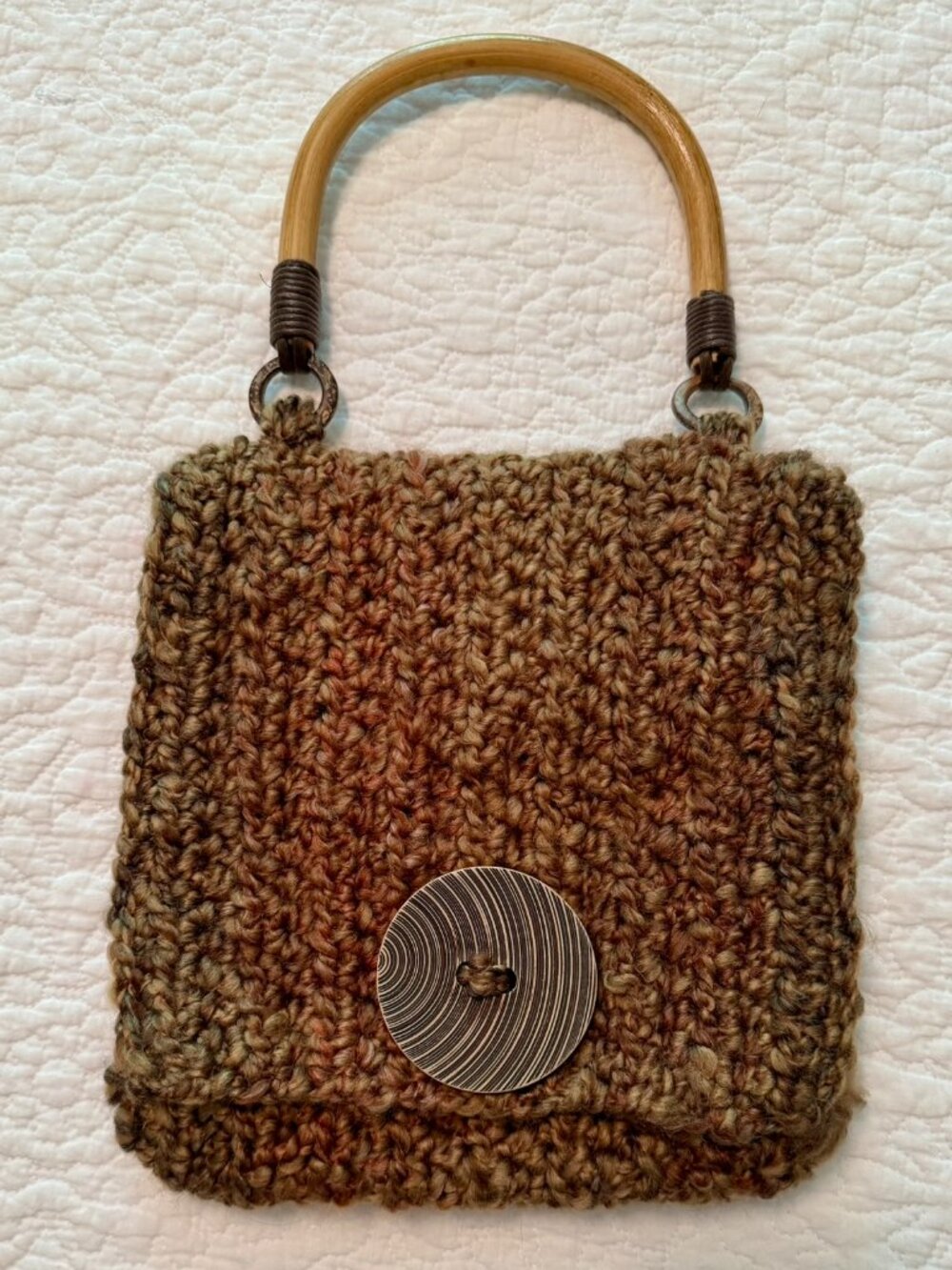 Boho Crochet Purse with Wood Handle